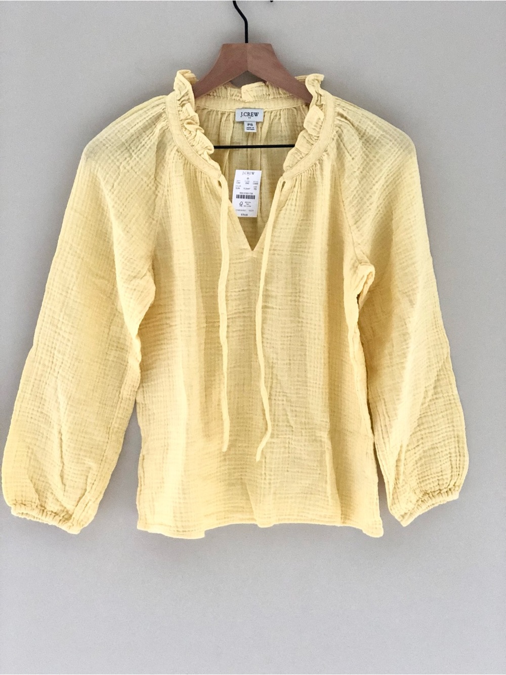 NWT J.Crew Factory Petite Long-sleeve Gauze Tie-neck Top
